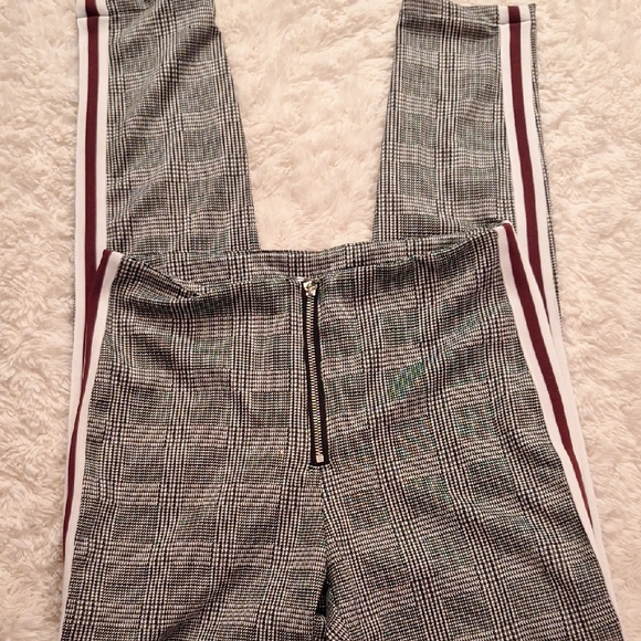 Guess Pants - Guess Marcella Stripe Jet Blk Plaid Multi  W/ Maroon & White Stripes on Side SP